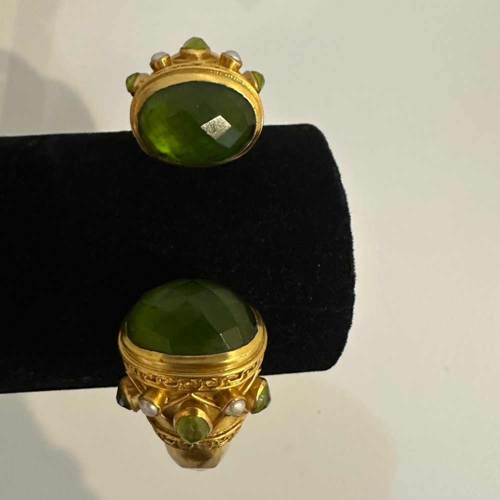 Julie Vos Elegant Palmetto Green Pearl and 24k Gold Plated Bracelet Regular Sz - Picture 11 of 11
